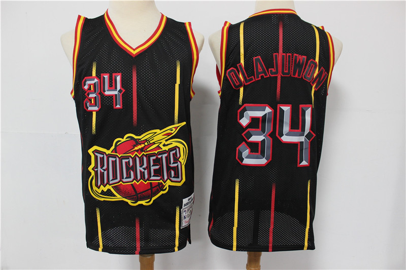 Men Houston Rockets 34 Olajuwon black Throwback NBA Jersey Print